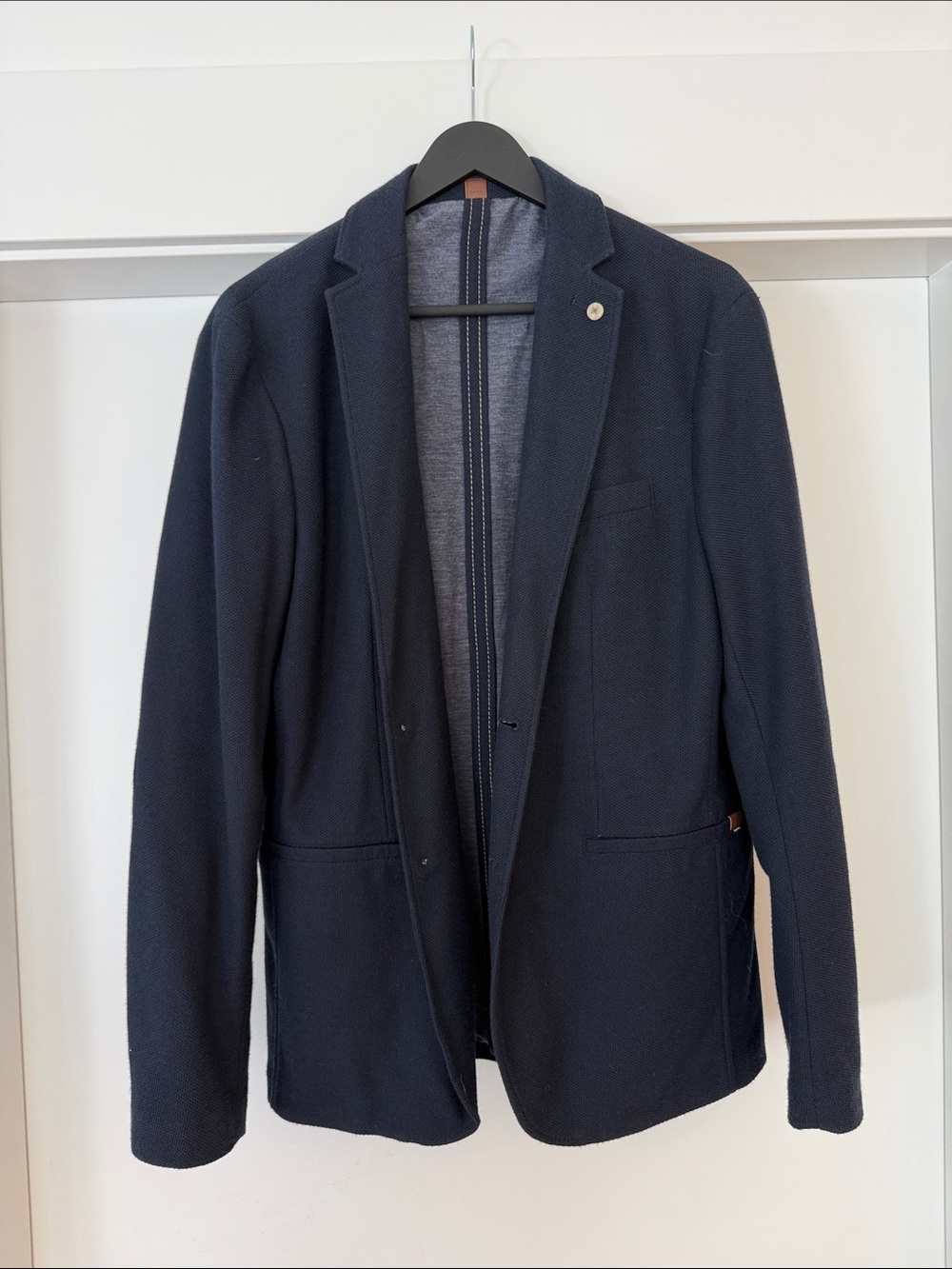 Zara Men's Dark Navy Knit Blazer - Modern Tailored Sport Coat